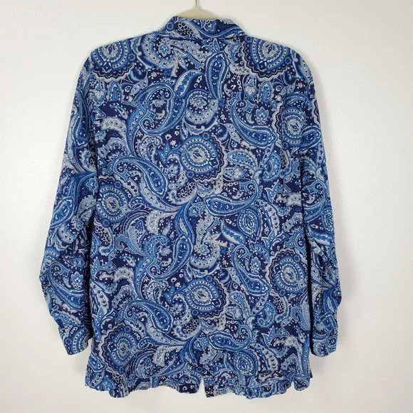 Lauren Ralph Lauren Womens Shirt 1XL Paisley Blue Long Sleeve Button Down Cotton - Picture 6 of 9